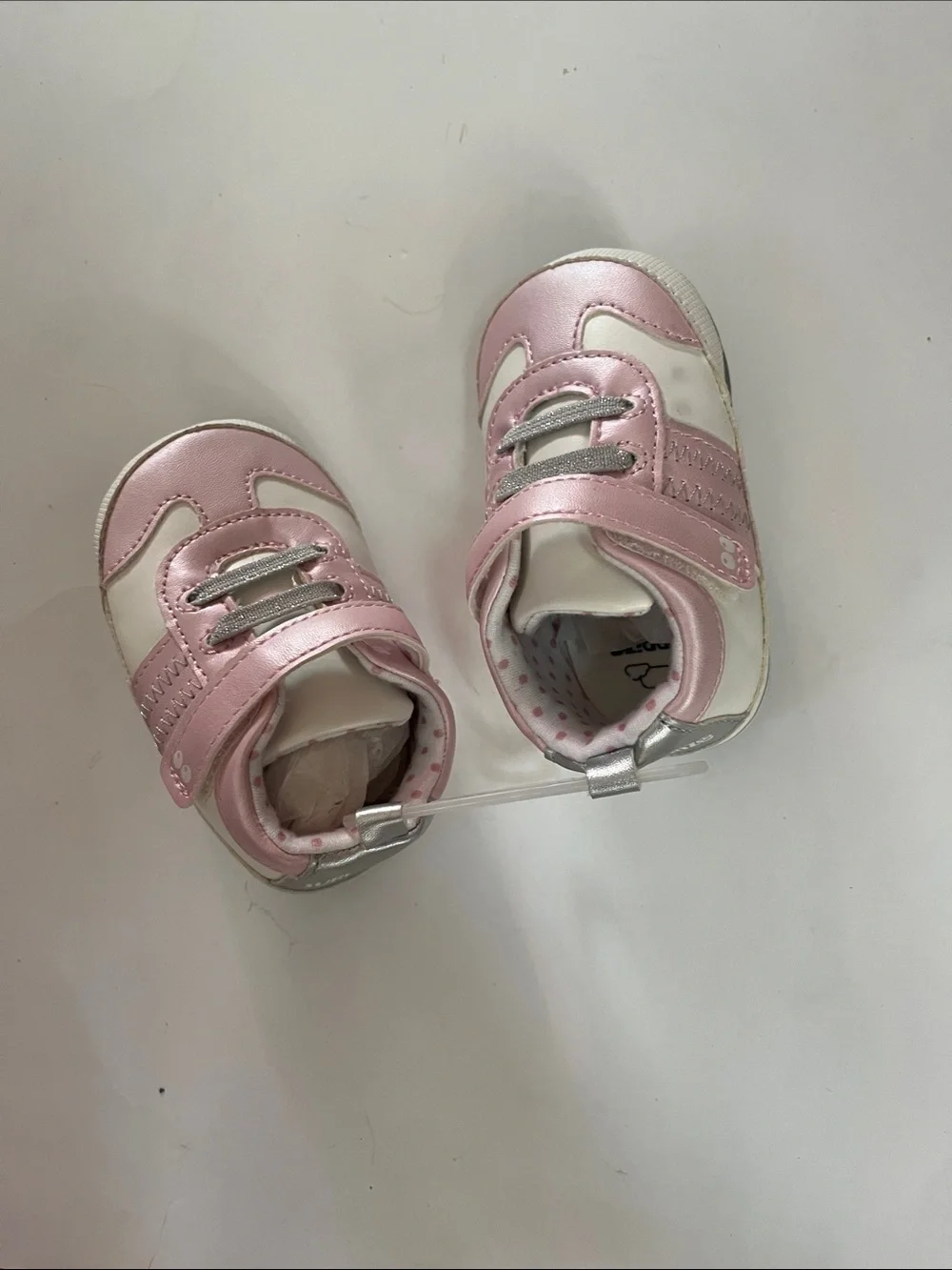 Stride Rite Pink and White Baby Sneakers with Silver Accents